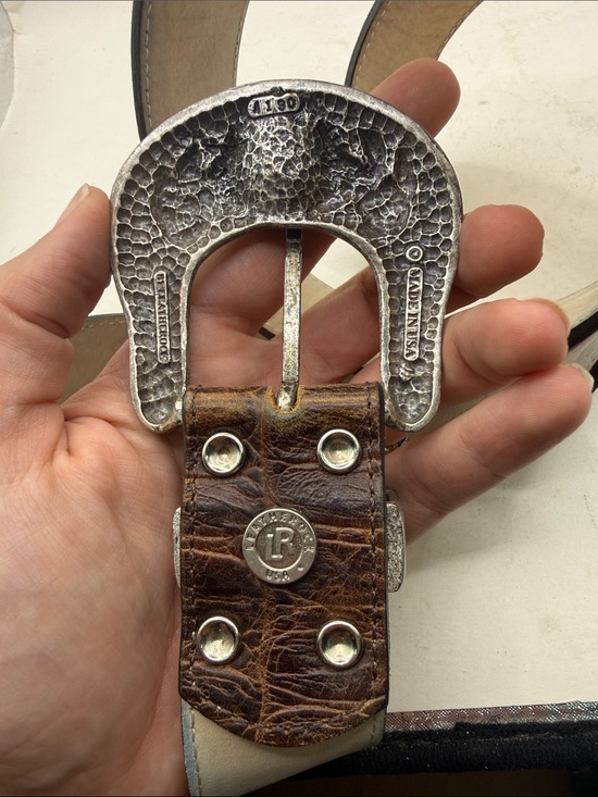 Leatherock USA Embossed Leather Belt Western Silver Tone Buckle Green Stone 34 main image 4